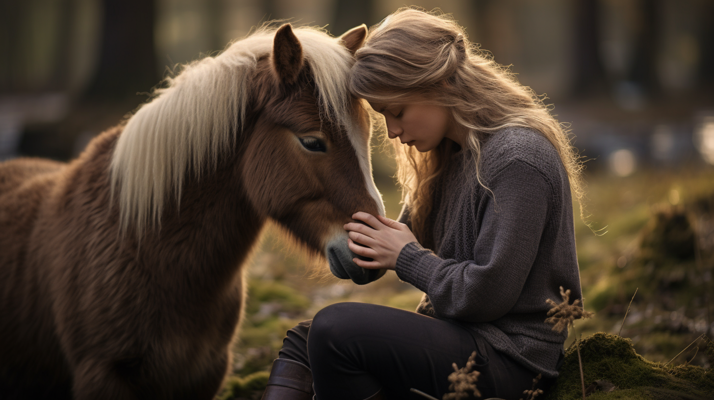mini horse with girl trainer